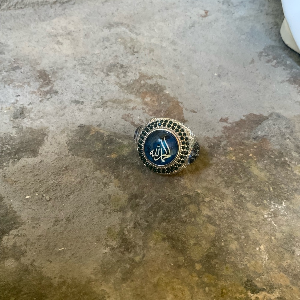 Silver Sapphire Stone Mens Ring - Picture 9 of 12